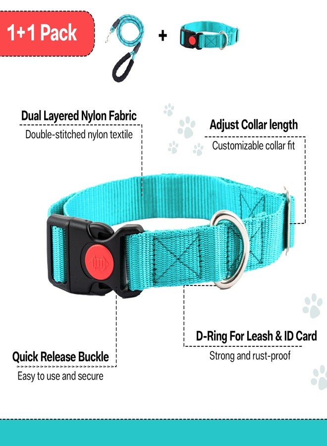 ADIL'S Adil’S Nylon Dog Collar & Leash Set Combo Suitable for All Dog Breeds, Reflective Soft Padded Handles for Running, Walking & Training, Leash Size 5ft, Collar Size: L (Teal Color) - Image 2